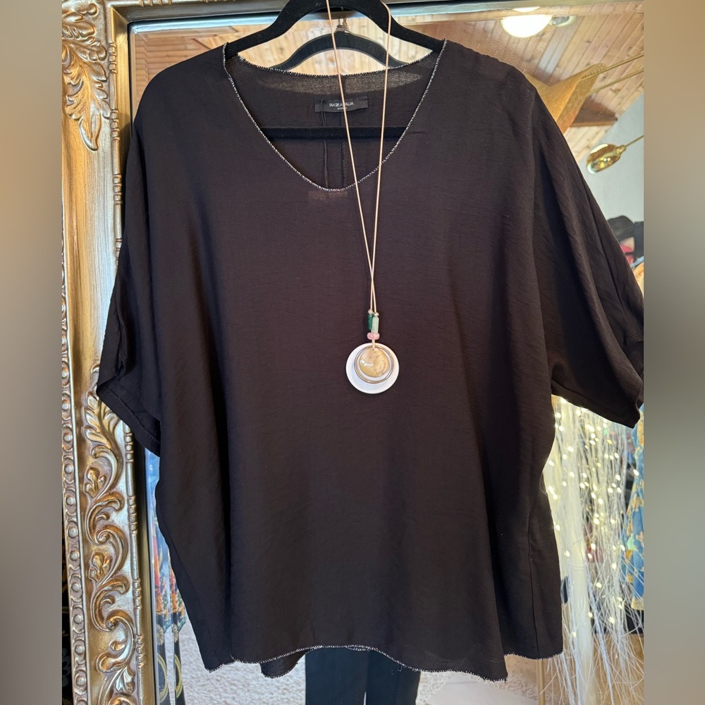 Italian Linen Silver Stitch Top, Made In Italy